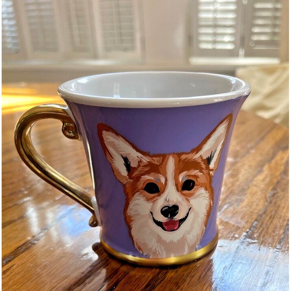 NWOT Bridgerton Purple Painted Corgi Mug Tea Cup Gold Handle Coffee Mug - Picture 3 of 5
